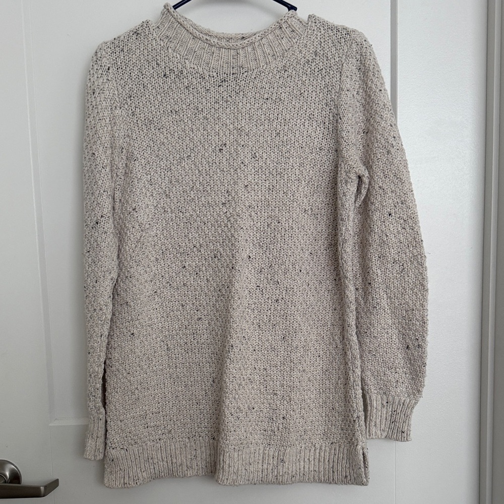 LOFT Cream Cowl Neck Sweater with Textured Knit